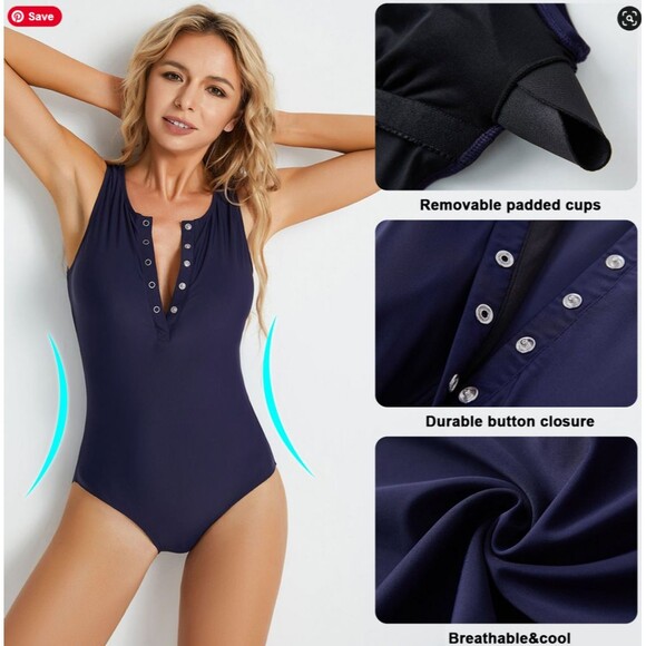 Women's Adjustable Back Closure Dark Blue Swimsuit - Size 1X - Picture 2 of 5